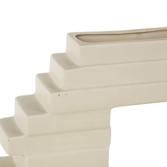 13" Cream Ceramic Abstract Decorative Vase with Rectangular Center Cutout